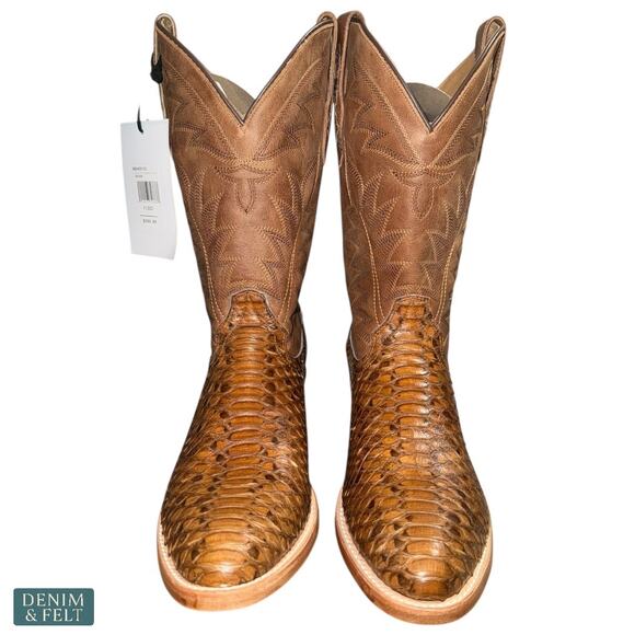 NEW Cody James Mens Exotic Python Western Boots Brown Round Toe Leather 8D‎